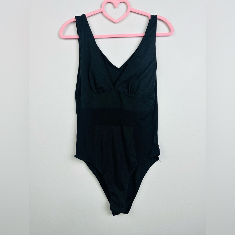 SHEIN Black V-Neck Sheer Design Bodysuit Size Medium